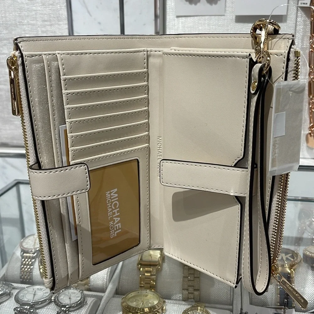 Michael Kors Jet Set Travel Large Double-Zip Wristlet-Wallet-PhoneHolder Pale